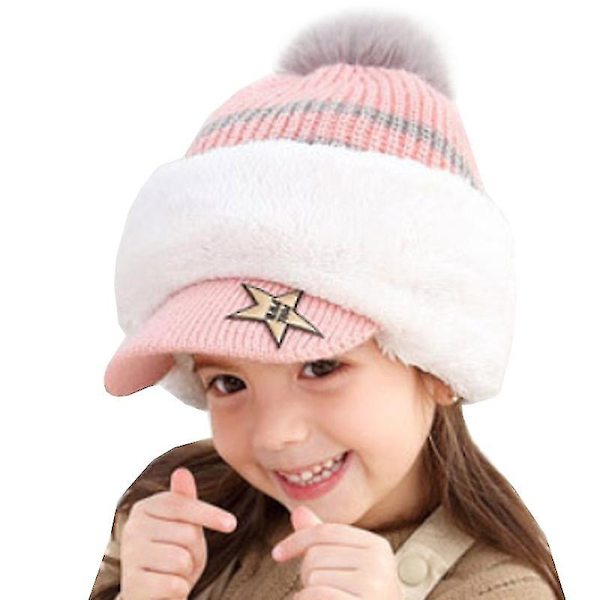 Varmare Barn Stickad Mössa Pojke Flicka Fleece Fodrad Halsvärmare Balaclava Kulle Mössa Pink