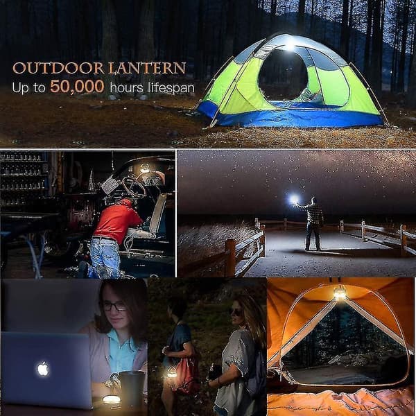Campinglanterne med oppladbart batteri, vanntett, magnetisk base, 2-pakning