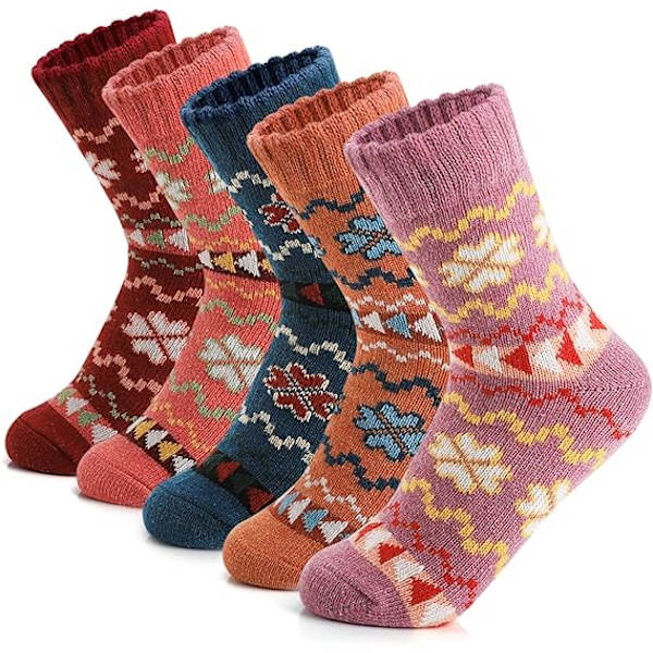 5 par damstrumpor i ull för vinter, mjuka, tjocka, stickade, bekväma strumpor, julklapp