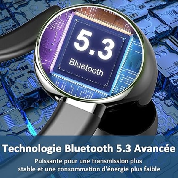 Trådløse sports Bluetooth-øretelefoner, trådløse ørepropper med HD-mikrofon, Bluetooth 5.3 Hi-Fi stereohodesett, 48 timers lyttetid, IP7 vanntette Bluetooth-hoder