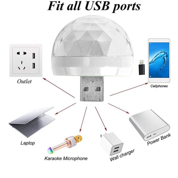 Mobiltelefon bil USB mini krystal magisk kugle roterende farverig atmosfære stjernehimmel scene lys stemme styret Led disco dj lys