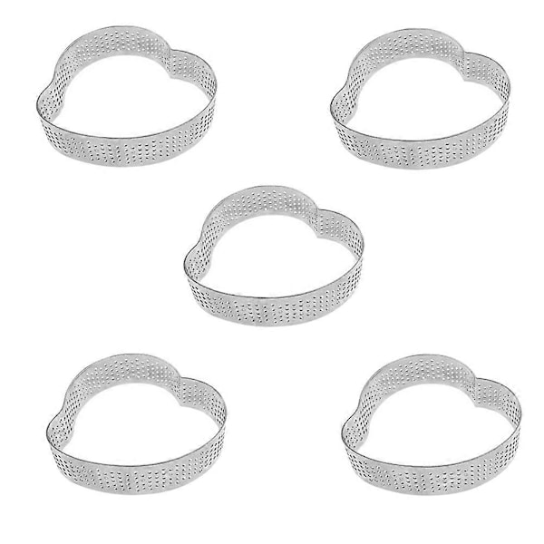 5-pakning Hjerte Tertering, Perforert Bakering, Konditorring, Kakeformringer i Rustfritt Stål, Bakeringsring