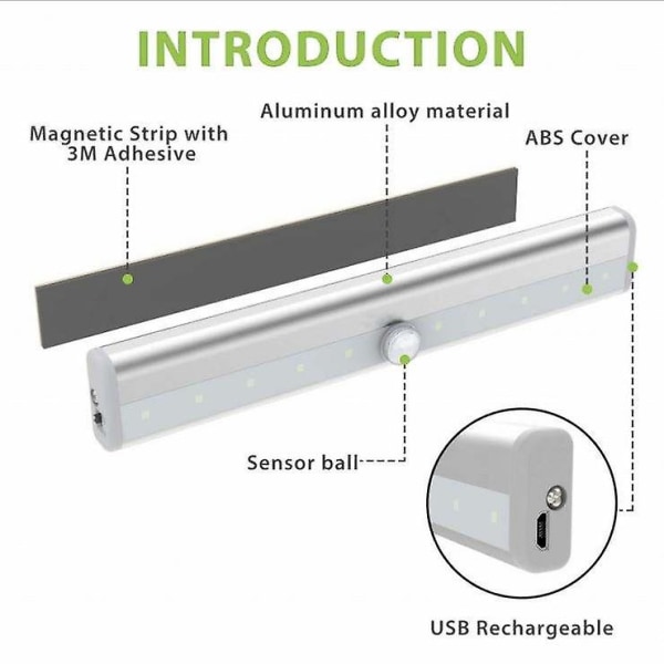 Genopladelig LED lysbjælke under skabsbelysning Batteri 22 LED-lys Bærbar LED-rør