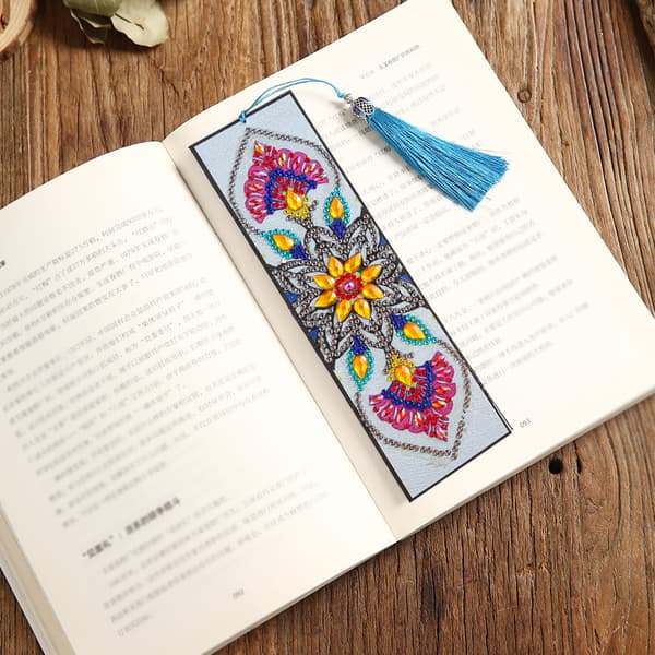 DIY Mandala Blomform Diamantmålad Läderbokmärke Tassel Bokmärke, Stil 2