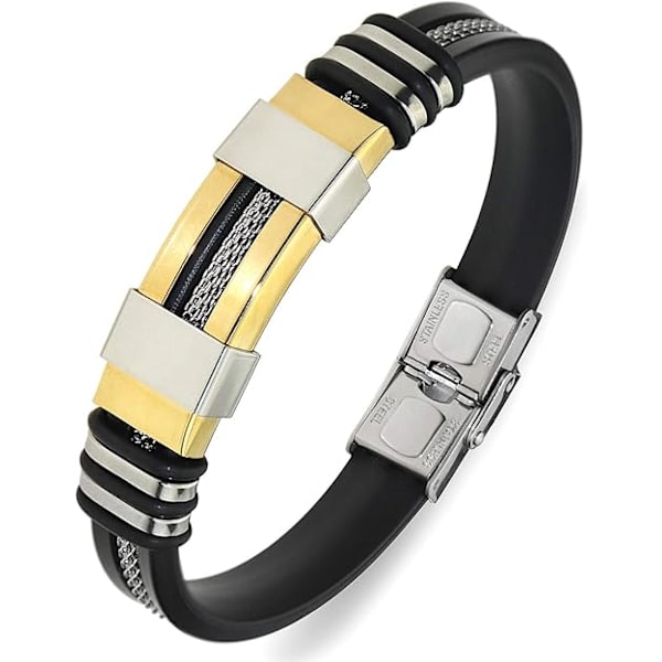 Fashion Punk Titanium Stål Justerbart Armband för Män (Guld) Silikonlindat Armband Rostfritt Stål Manschett Armband
