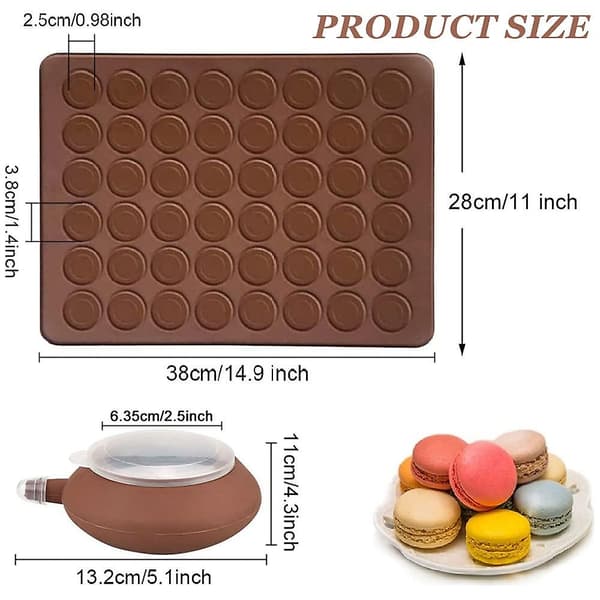 Macaron-bakematte i silikon, 48 hull, non-stick, med dekorasjonspenn og 4 dyser