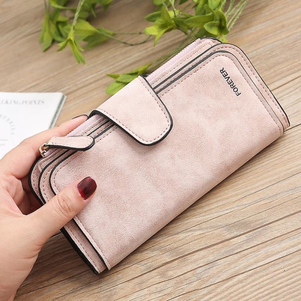 Damepung i PU-læder, trefoldet, lang, stor kapacitet, damepung, kreditkort, clutch, organizer Black