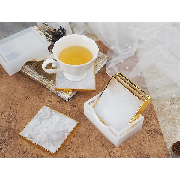 Diy Crystal Epoxy Coaster Opbevaringsboks Form En Æske Med Fire Coasters