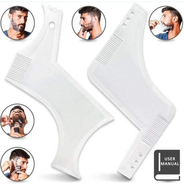 Hvit 4 stk. Beard Shaper Man Beard Shaping Tool Transparent Mal Template Styling Kam Template for Mustache Goat Chop Ingrediens, Perfekt gave til