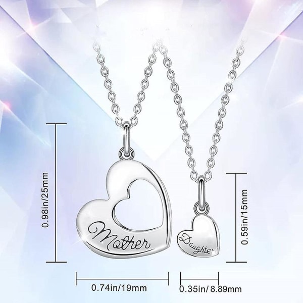 Silver Halsband med Hjärtan för Mor och Dotter, Matchande Set för Mors Dag och Födelsedagspresenter, 50,8 cm + 45,7 cm Kedja