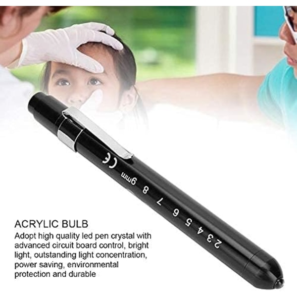 (Sort) LED Penlight Professionel Bærbar Diagnostisk Lampe Klinisk Pen Oftalmisk Undersøgelse Pupil Check Pen Light til Læge Sygeplejerske