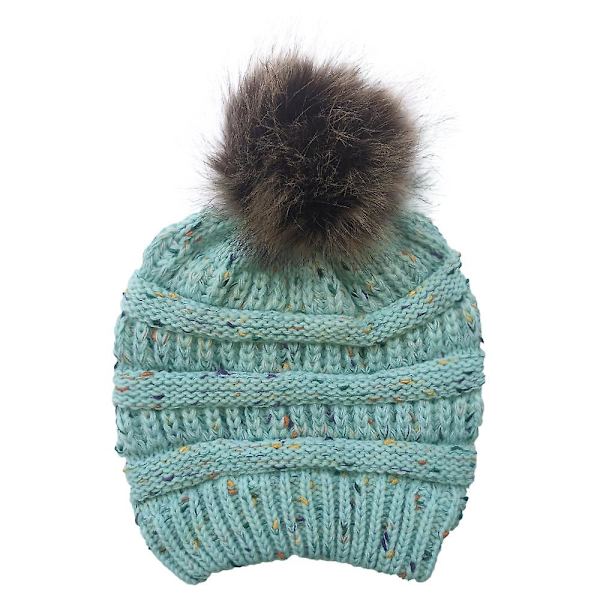 Vinterhue strikket hue konfetti varm pompom hue til kvinder sort Light Blue