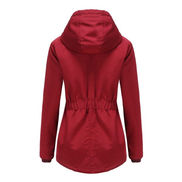 Varm vinterjacka med Sherpa-foder för kvinnor, tjock parkas med huva Red M