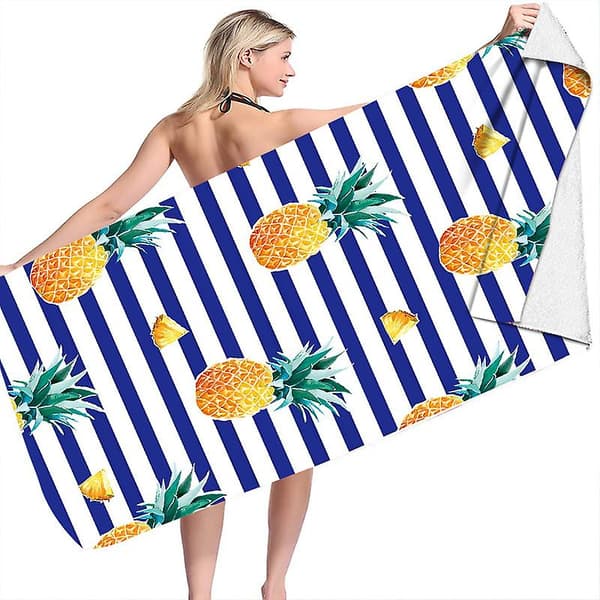 Oversized strandhåndklæde 59x27\" Oversized mikrofiber stribet sandfrit pool- og badehåndklæde Hurtigtørrende superabsorberende