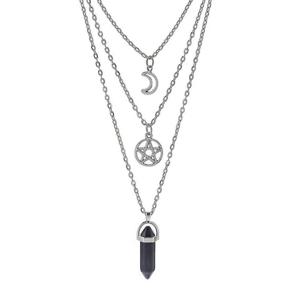 Måne Pentagram Halskjede Pentakel Krystall Chakra Halskjede Sjarmanheng Multi Lagdelt Legering Kjede