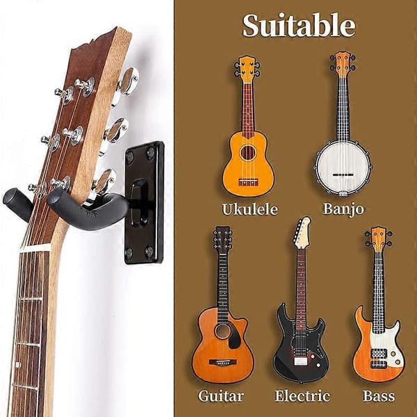 Gitarr Vägghängare Krok Hållare Ställ Gitarrhängare Krokar för Akustiska El- och Basgitarrer 3-pack - Svart