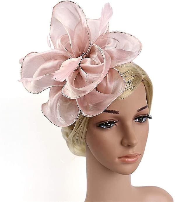 Fjær Mesh Party Hat Floral Glitter Tiara Clip Og Hodebånd Kvinner Pink