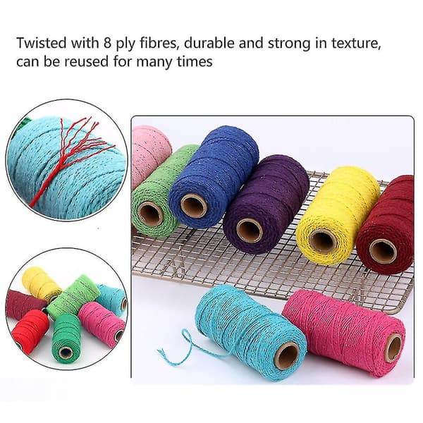 2mm 100m Bomuldsgarn Snor 8 Lag Solid Farve Ferie Dekorative Tråd Til Diy Håndværk Gave Bage Indpakning Yellow 1 Pack