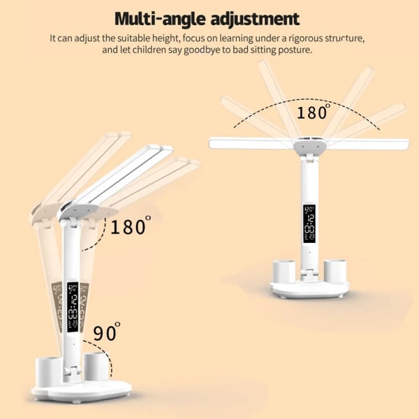 LED-skrivbordslampa multifunktionell skrivbordslampa USB touch nattlampa med kalender pennhållare sovrumsläslampa