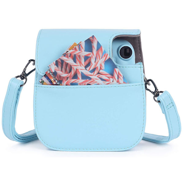 Skyddande fodral för direktbildskamera, kompatibel med Instax Mini 11, mjukt PU-läderfodral med ficka Blue