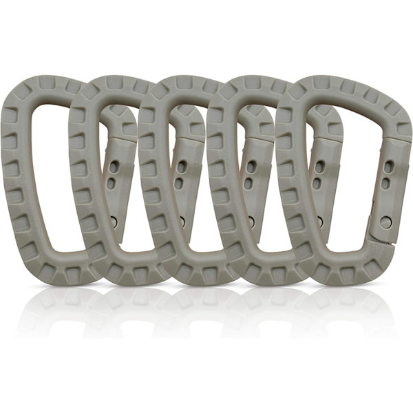 Set med 5 plastkarbinhakar - lerfärg - D-form, 8,8*5,5CM