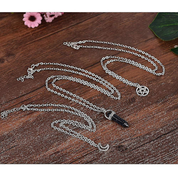 Kuu Pentagrammi Kaulakoru Pentacle Kristalli Chakra Kaulakoru Riippuva Amuletti Monikerroksinen Seosketju