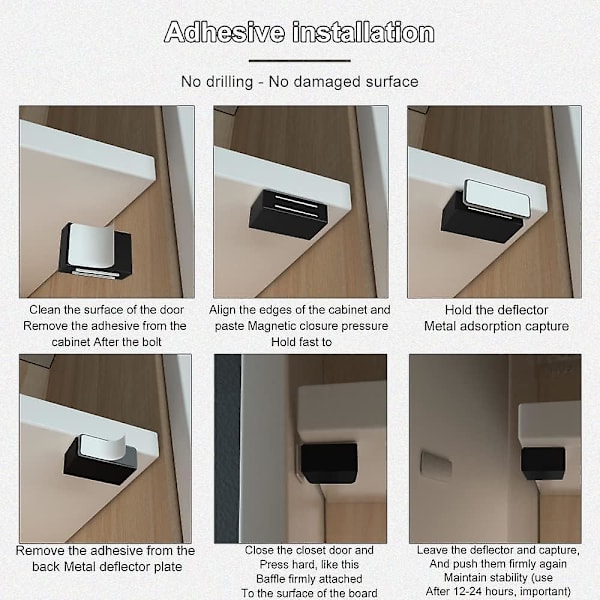 4 kappaleen itseliimautuvat ovikaapit kaapin oville, päivitetyt ovikaapit huonekaluille, magneettilukko, vahva kaapin magneettilukko, laatikot, Black