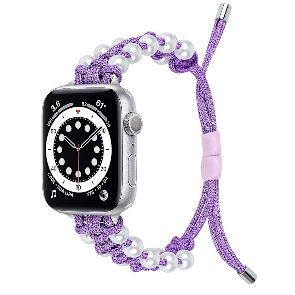 Perle Nylon Rem for Apple Watch Rem 40mm 38mm for Kvinner Jenter, Justerbar Perle Smykker Vev Nylon Purple