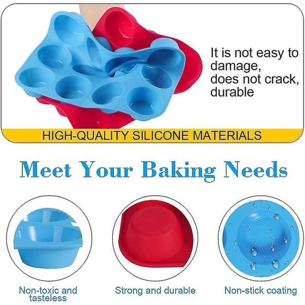 Silicone Muffins Tray, 2 Pack Muffin Pan 12 Cup Large, Non-stick Cupcake Tin