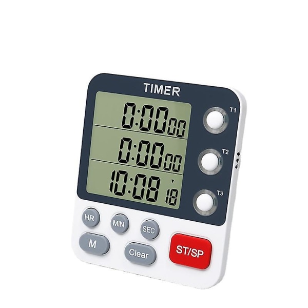 Digital dobbelt køkkentimer, 3 kanaler optælling/nedtælling timer, madlavningstimer, stort display, høj lydstyrke alarm og blinkende lys med magnetisk bagside, Sta