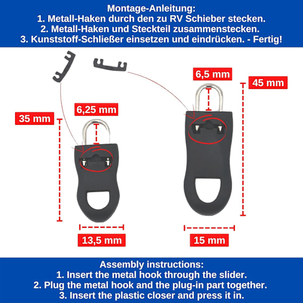 Reparera blixtlås, 10-pack, längd 35 mm, snäppfäste, ersättningsblixtlås 35 mm, ersättningsslider för kappa, resväska, jeans, väska, sytillbehör
