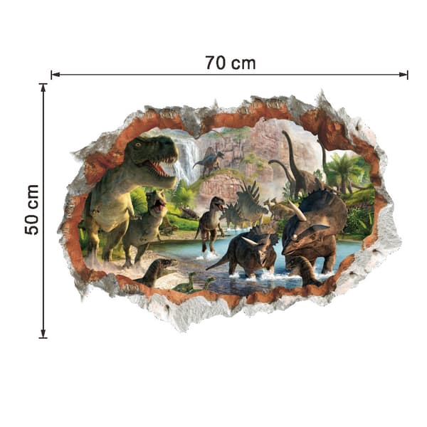 3D-dinosaurus läpi seinän lastenhuoneen olohuoneen seinätarra