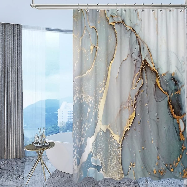 Abstrakt duschdraperi, kreativt print för badrumsinredning, blå duschdraperi i stallstorlek 180*220CM