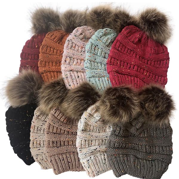Vinterhue strikket hue konfetti varm pompom hue til kvinder sort Rust Red