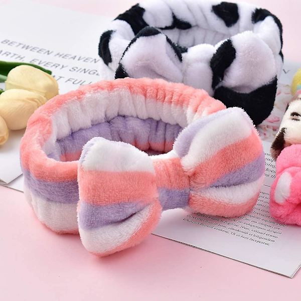 Pakke med 6 sløyfehodebånd Sminkehodebånd Myk korallfleece Elastiske hårbånd