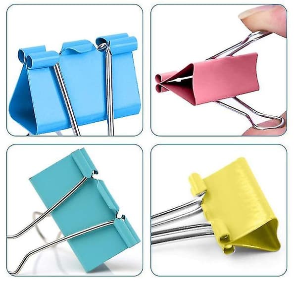 Metallklips med foldback, assorterte farger, klemmer, papirklips 24*32mm