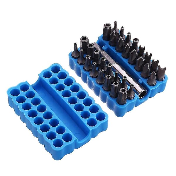 33 st Magnetisk Skruvmejselbits Torx Stjärna Spärr Tri Wing Elektriska Skruvmejselbits Med Hållare Blue