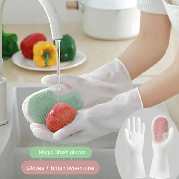 Hjem Rengøring Silikone Vandtætte Handsker Multifunktionelle Magiske Børste Opvask Handsker Gummi Køkken, Pink