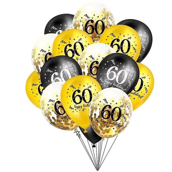 Ballonger för män och kvinnor, 15 st födelsedagsfestballonger i svart och guld 60th