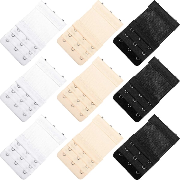 9 stk. BH-forlenger, elastisk BH-forlengelsesstropp, 3 kroker, 3 rader BH-forlengelsesbånd
