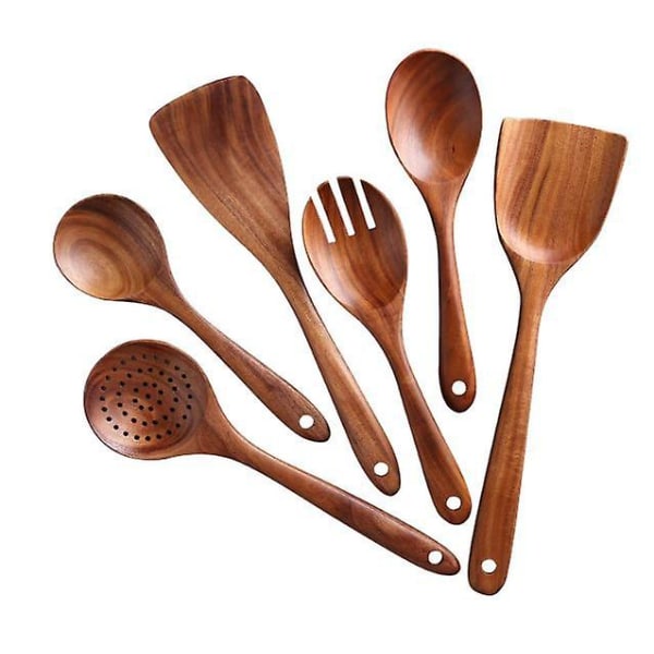 Träredskap Teak Träredskap Set Non-stick Panna Kök För Matlagning Set Av 6