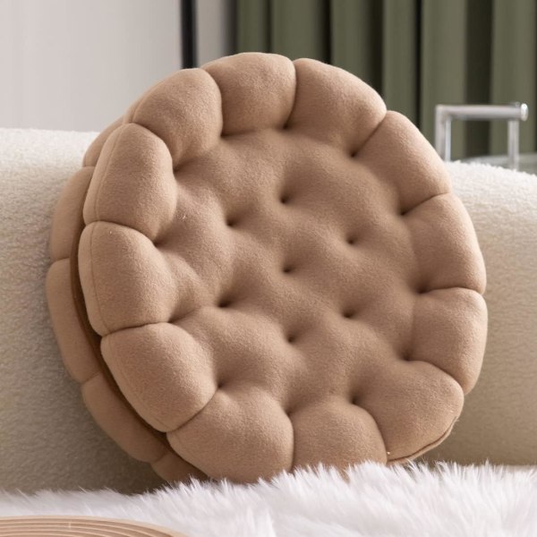 14 tums kexformad dekorativ rund slängkudde Bekväm rolig söt kudde Rund sittdyna för soffa Stolsäng Bil Beige