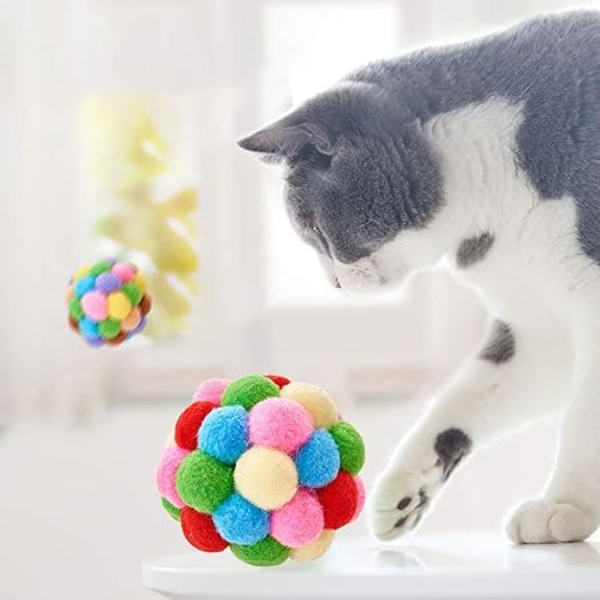 Färgglada kattbollar, 1 st interaktiv kattträningsleksak, färgglada kattplyschbollar leksak kattunge pompoms, kattunge plyschboll tuggleksak, husdjurstillbehör