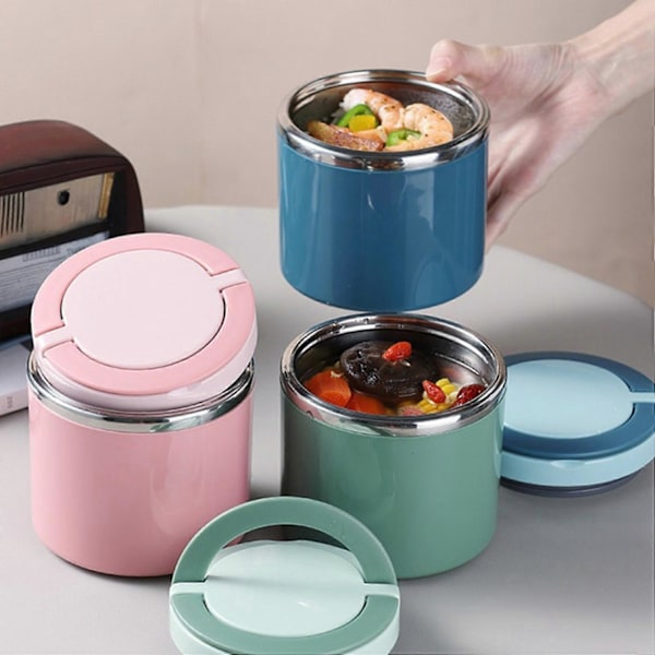 Läckagesäker Lunch Bento Box Rostfritt Stål Soppkopp Matbehållare Termisk Lunch Frukostkopp 630ML Rosa
