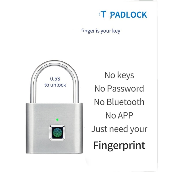 Udendørs Smart Fingerprint Lås Vandtæt Bluetooth Lås Fingerprint Hænglås Sølv