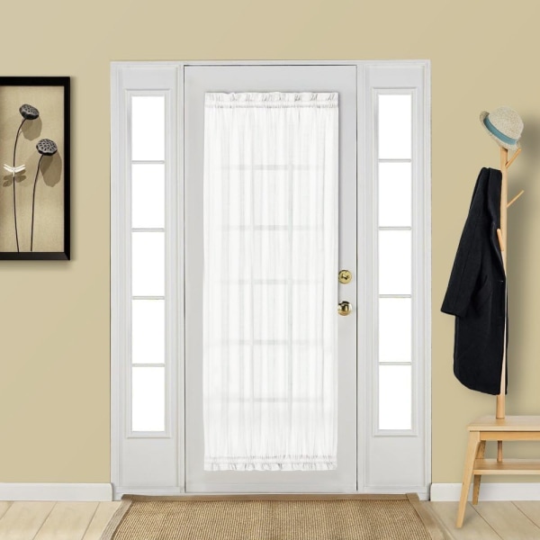 Dørgardinpanel Elegant massivt gennemsigtigt gardin 54" x 72" Voile-gardiner til franske døre og vinduer med stanglomme - 1 stk., ren hvid