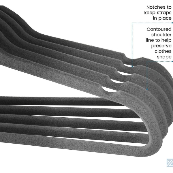 Samettihousut 10 pakka  Raskaat samettivaatteet - Liukumattomat huopa- ja pukuhenkarit kaappiin - Kevyt ohut tilaa säästävä Gray