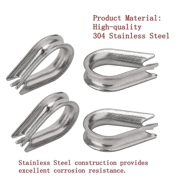 Pakke med 10 stk. M8 304 rustfrit stål wire rope thimbles, wire rope kabel thimble rigging