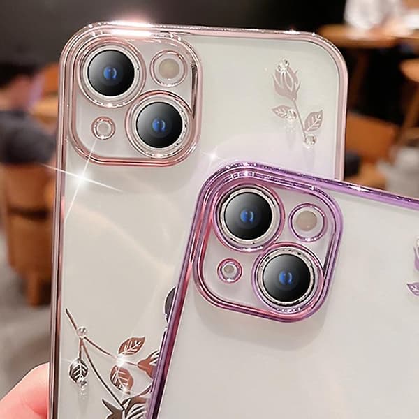 Rosemönstrad elektropläterad silikontelefonfodral för iPhone 14