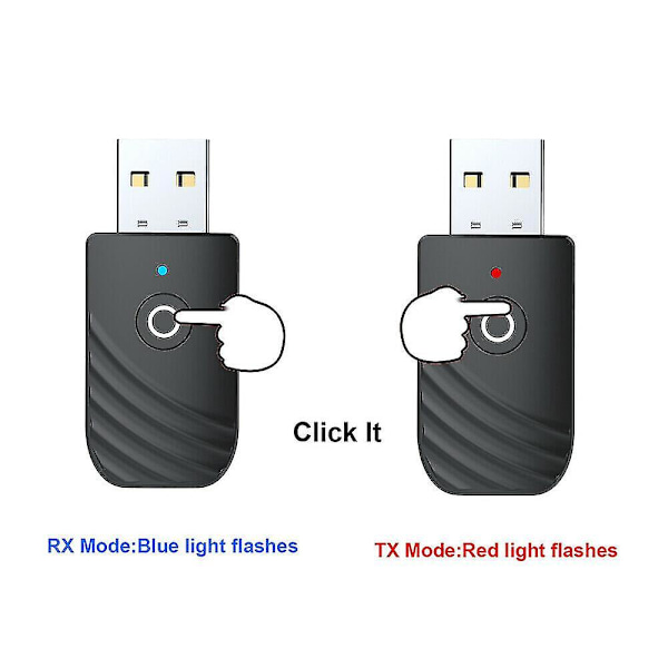Trådløs USB Bluetooth 5.0 Audio Transmitter Receiver 3 i 1 Adapter til pc tv bil